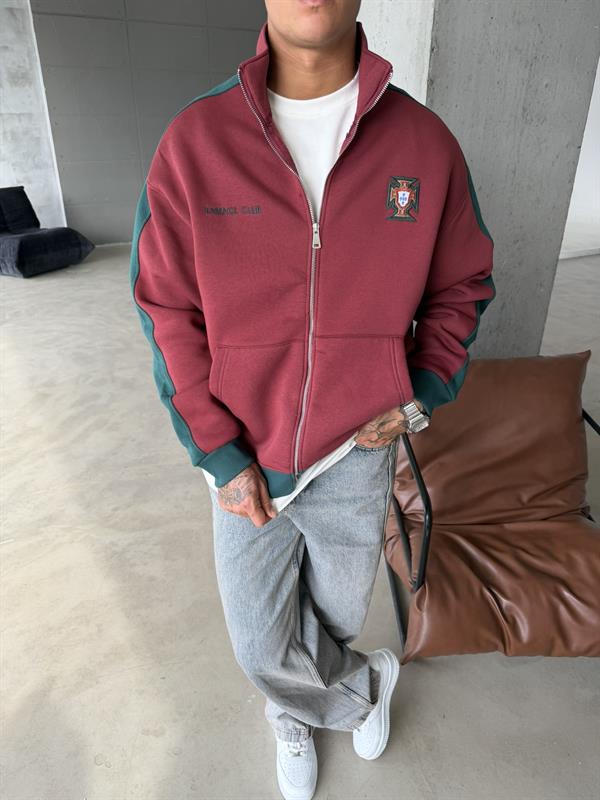 Retro Portugal Style Track Zip -Bordo