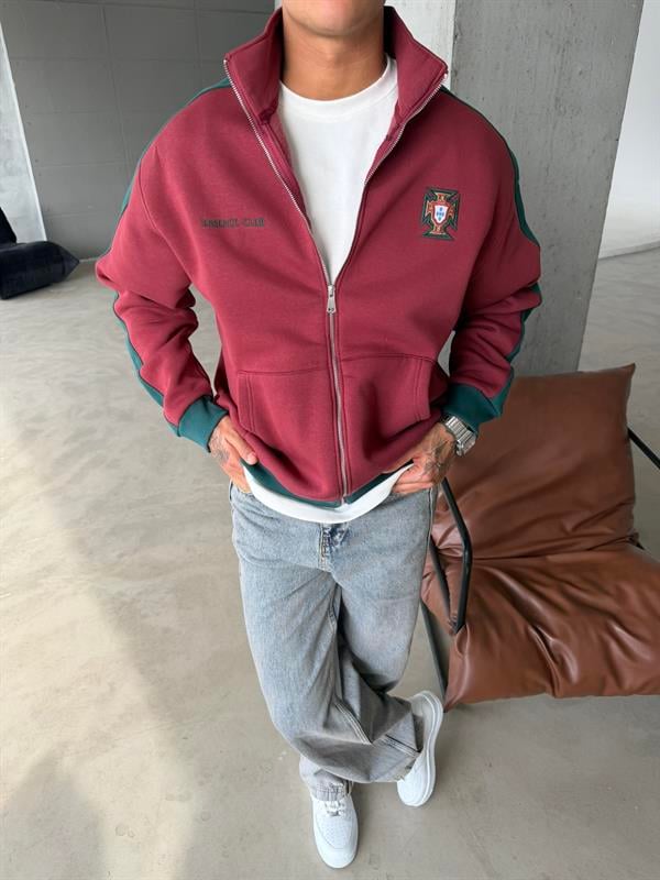Retro Portugal Style Track Zip -Bordo