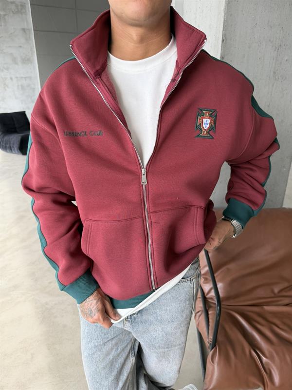Retro Portugal Style Track Zip -Bordo