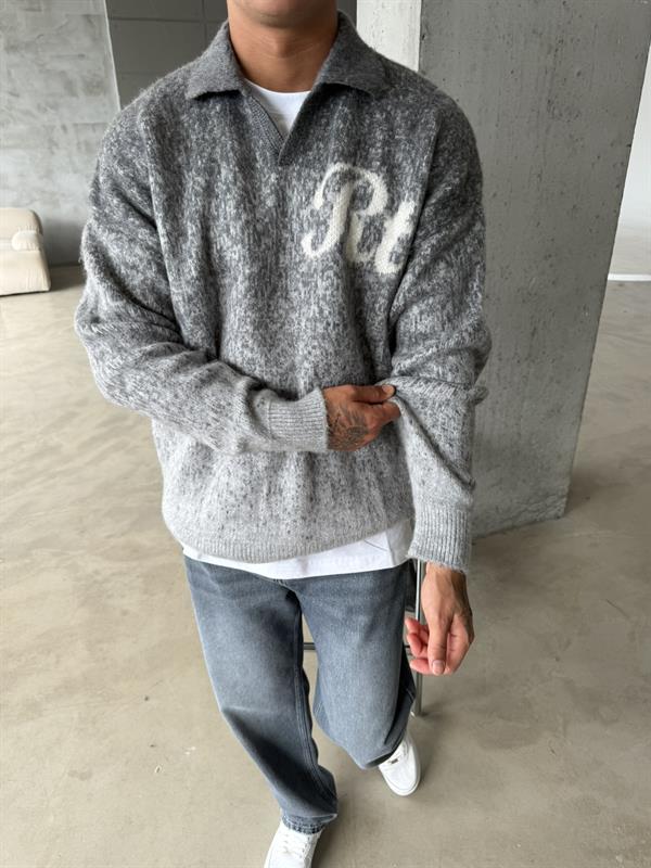 Retro Renk Geçişli Triko - Gri