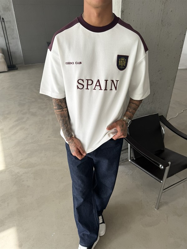Retro SPAİN Style Basic T-Shirt - Beyaz
