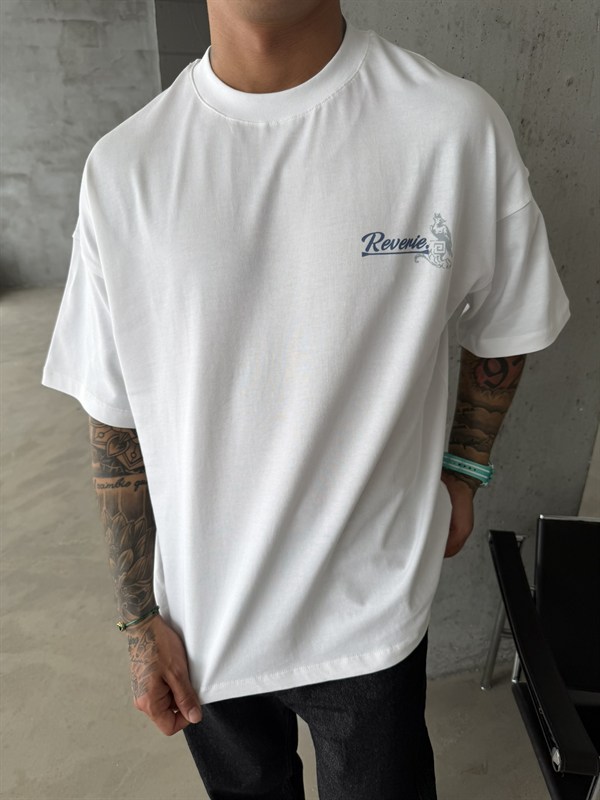 Reverie Nakışlı Premium T-Shirt - Beyaz