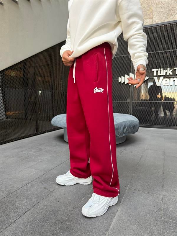 Şerit Detaylı SW Baggy Eşofman - Bordo