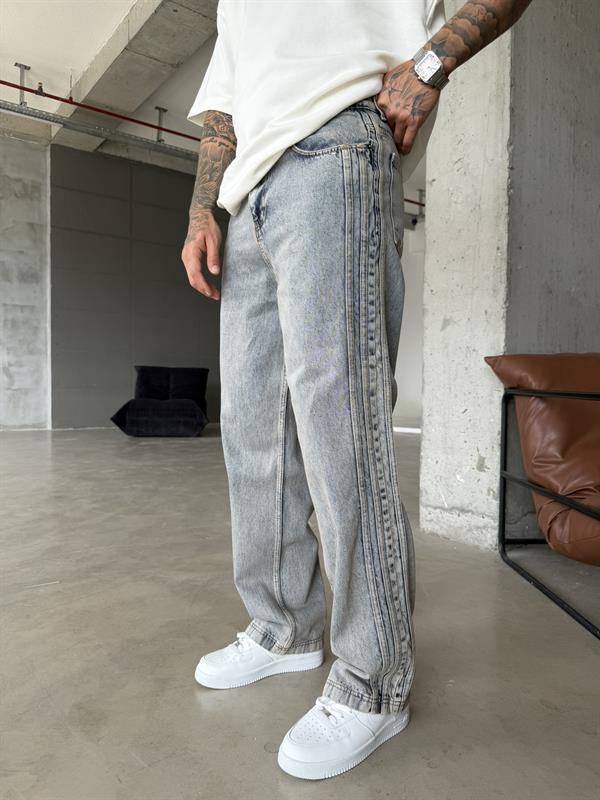 Şeritli Premium Baggy Pantolon - İndigo