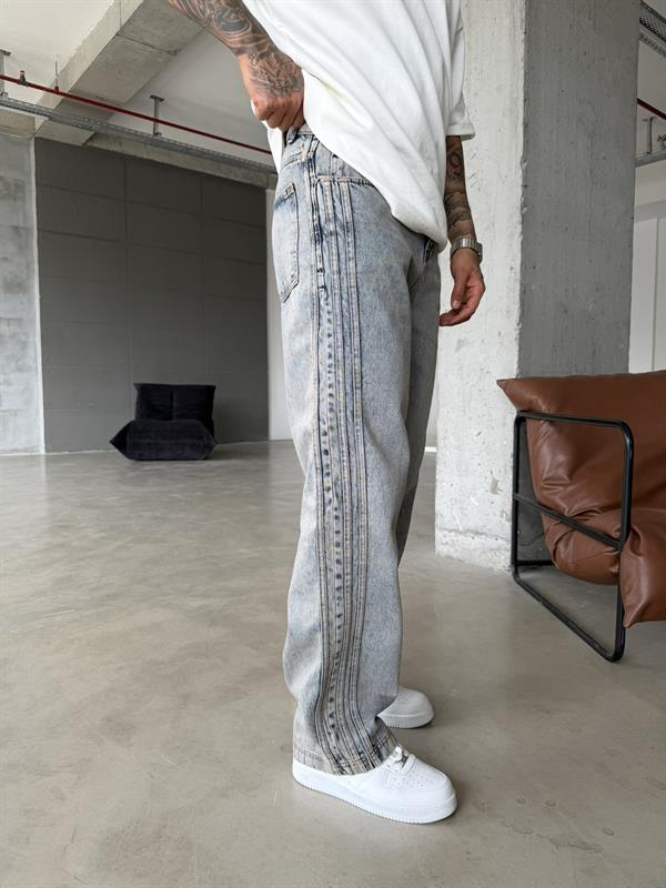 Şeritli Premium Baggy Pantolon - İndigo