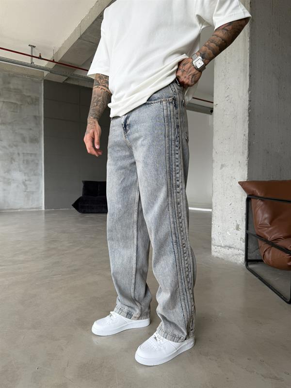Şeritli Premium Baggy Pantolon - İndigo
