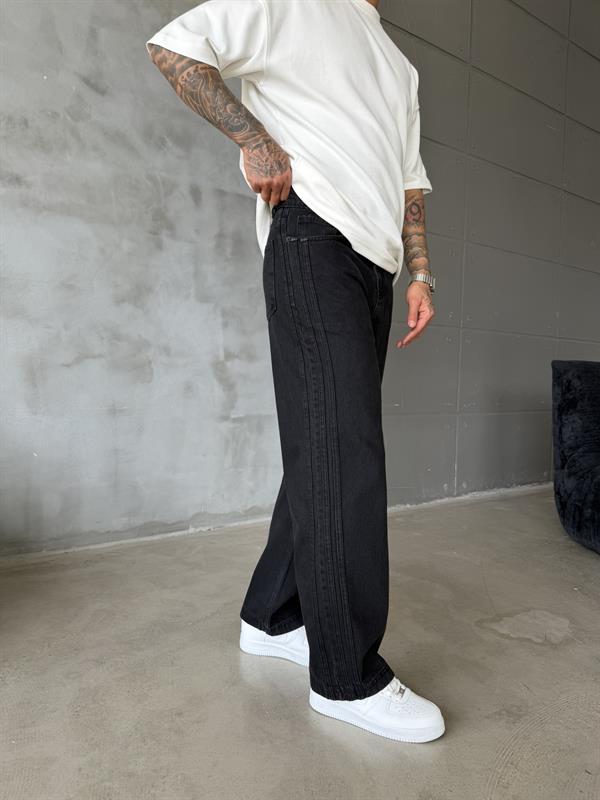 Şeritli Premium Baggy Pantolon - Siyah