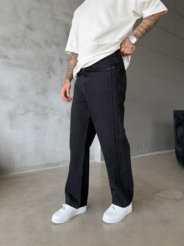 Şeritli Premium Baggy Pantolon - Siyah