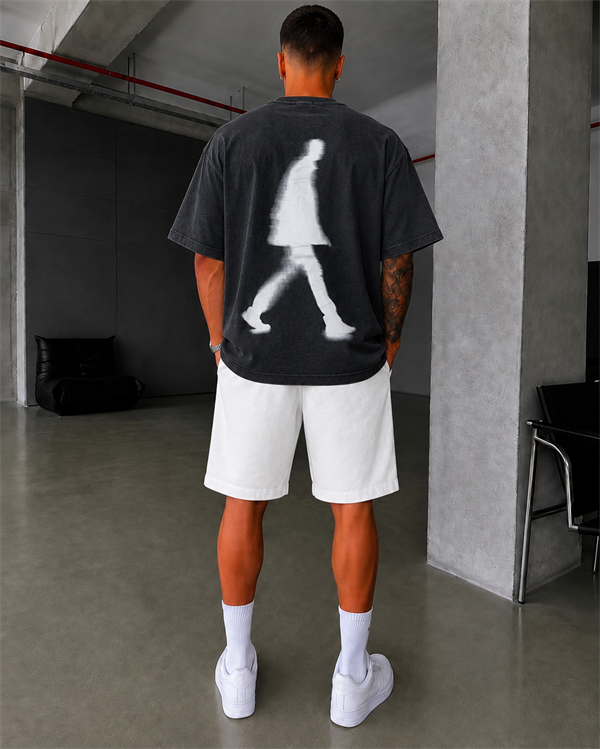 Shdow Wal Baskılı Acid Yıkama T-Shirt
