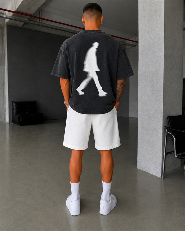 Shdow Wal Baskılı Acid Yıkama T-Shirt