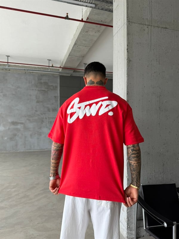 Sırt Baskılı Stwd T-Shirt -  Kırmızı