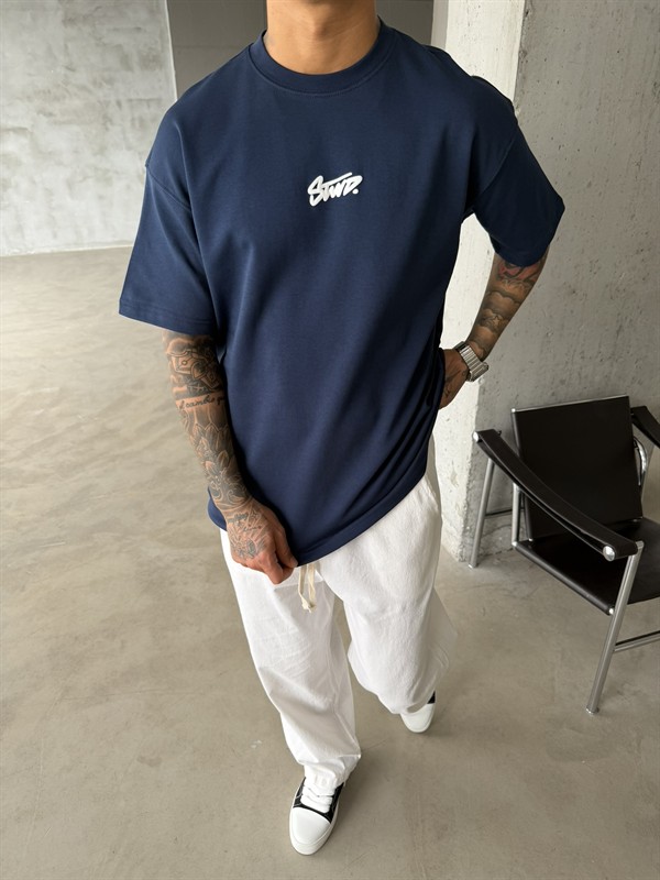 Sırt Baskılı SW T-Shirt - İndigo