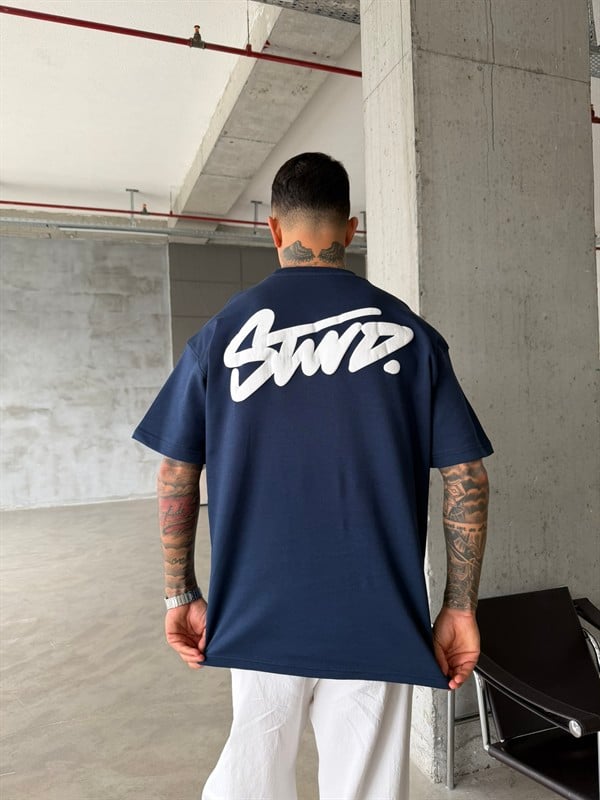 Sırt Baskılı SW T-Shirt - İndigo