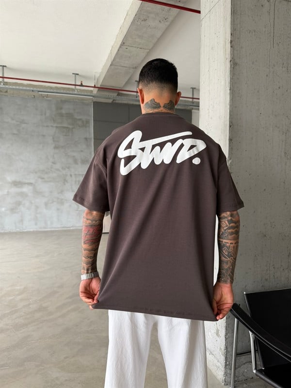Sırt Baskılı SW T-Shirt - Kahve