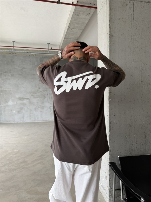 Sırt Baskılı SW T-Shirt - Kahve