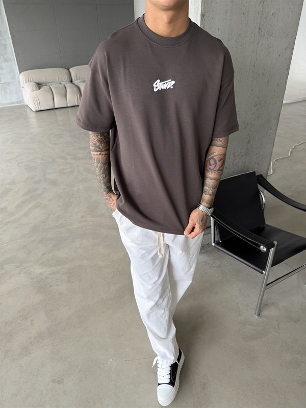 Sırt Baskılı SW T-Shirt - Kahve