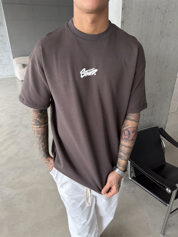 Sırt Baskılı SW T-Shirt - Kahve