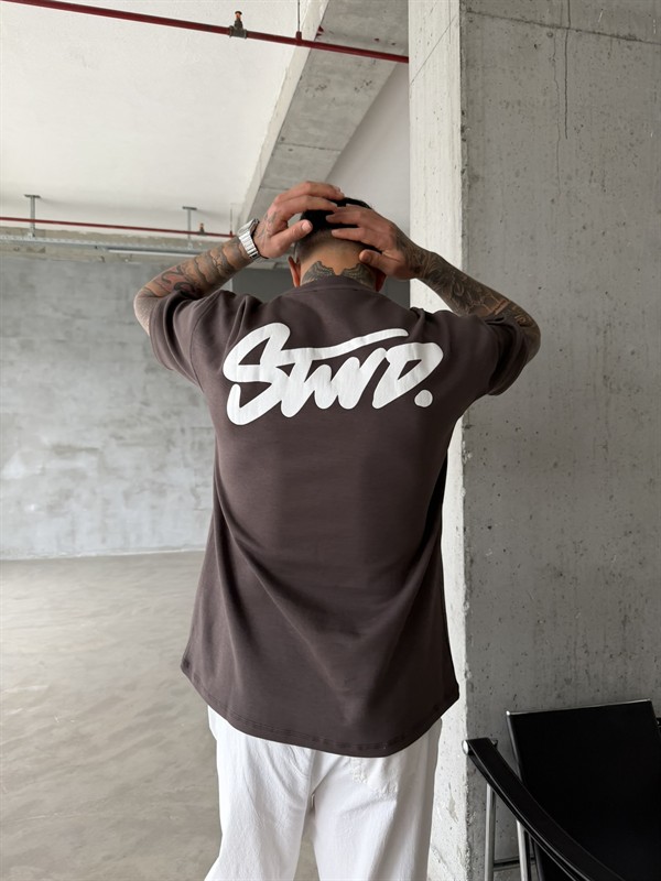 Sırt Baskılı SW T-Shirt - Kahve