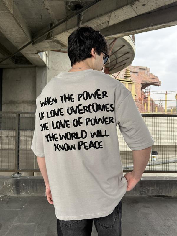 Sırt Nakış Detaylı When The Power T-Shirt- Gri