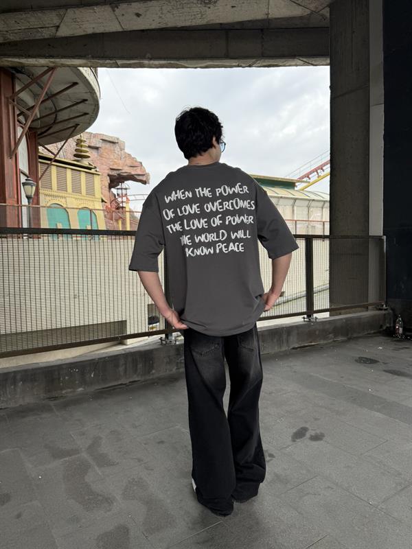 Sırt Nakış Detaylı When The Power T-Shirt- Füme