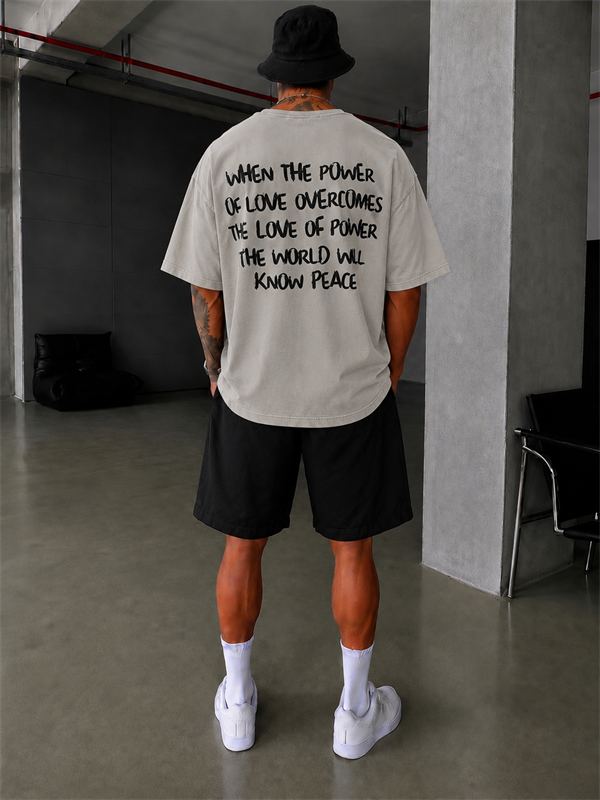 Sırt Nakış Detaylı When The Power T-Shirt- Gri