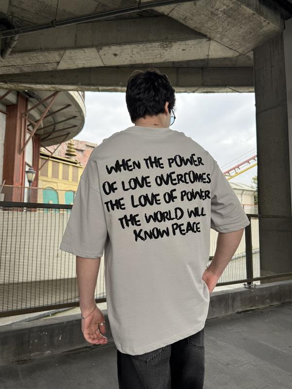Sırt Nakış Detaylı When The Power T-Shirt- Gri