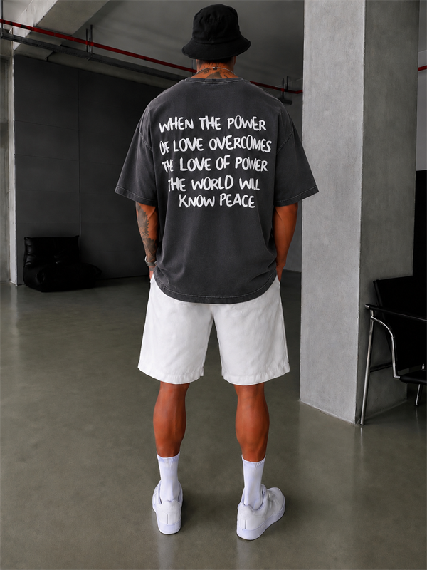 Sırt Nakış Detaylı When The Power T-Shirt- Füme