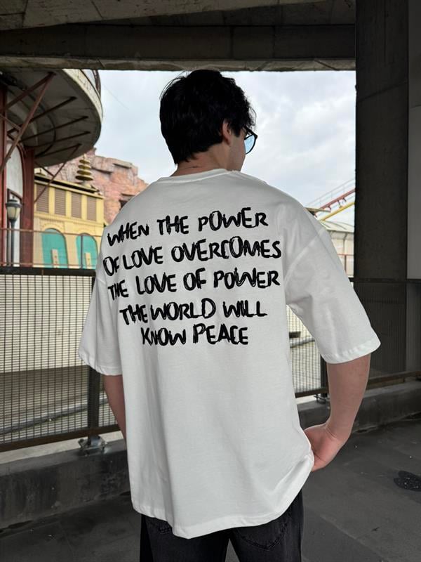 Sırt Nakış Detaylı When The Power T-Shirt- Beyaz