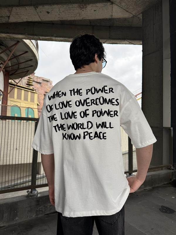 Sırt Nakış Detaylı When The Power T-Shirt- Beyaz