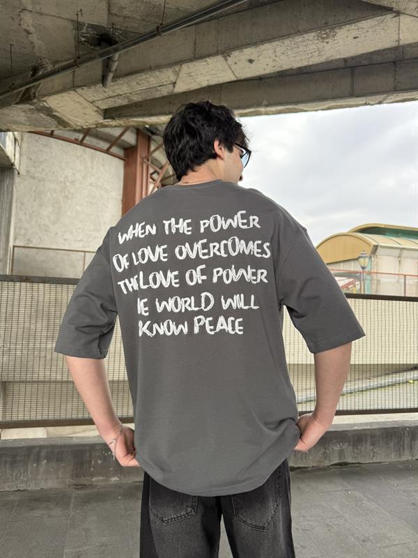 Sırt Nakış Detaylı When The Power T-Shirt- Füme