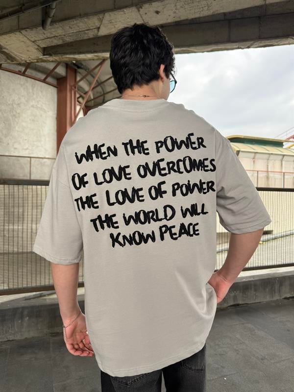Sırt Nakış Detaylı When The Power T-Shirt- Gri