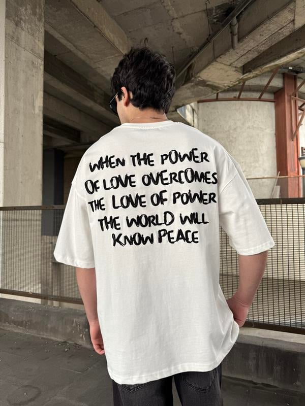 Sırt Nakış Detaylı When The Power T-Shirt- Beyaz