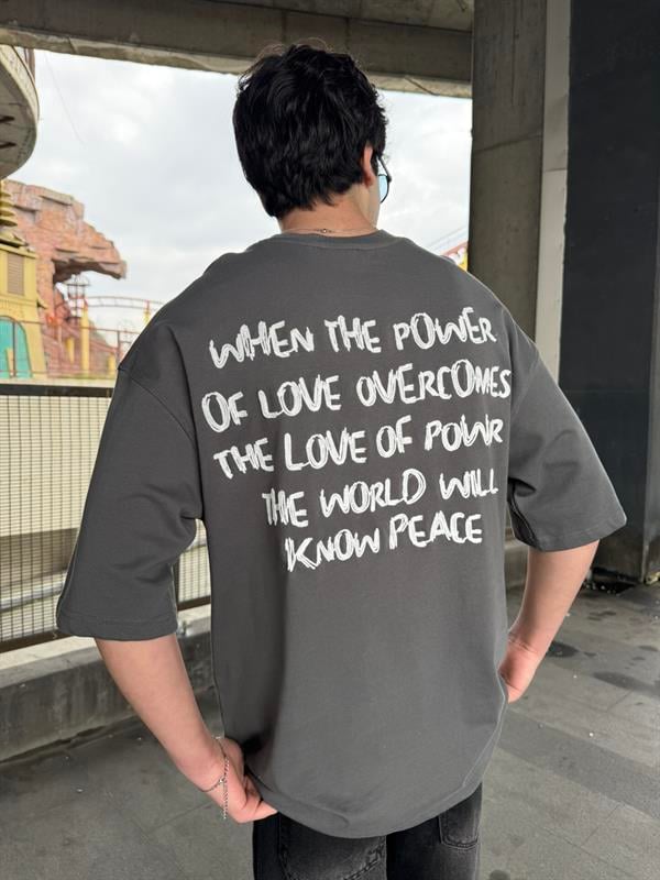 Sırt Nakış Detaylı When The Power T-Shirt- Füme