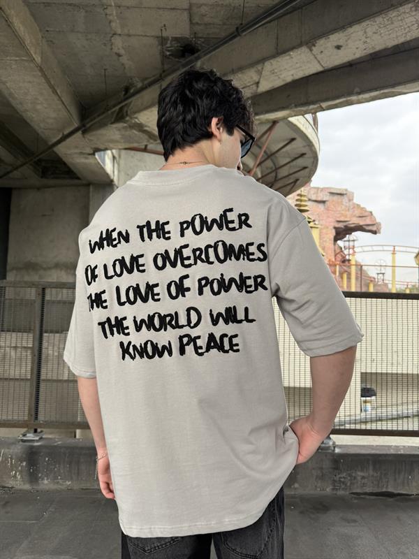 Sırt Nakış Detaylı When The Power T-Shirt- Gri