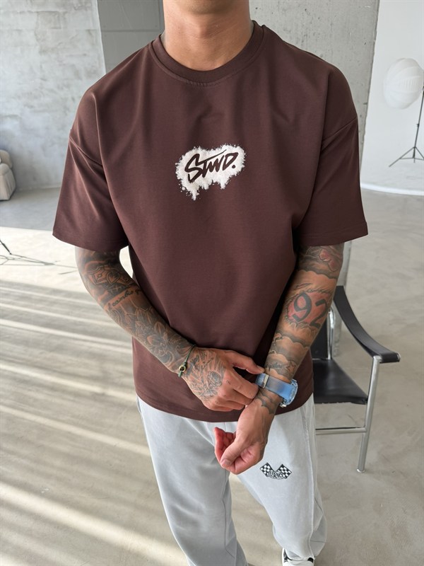 Smoke Signature Oversize T-Shirt - Kahve