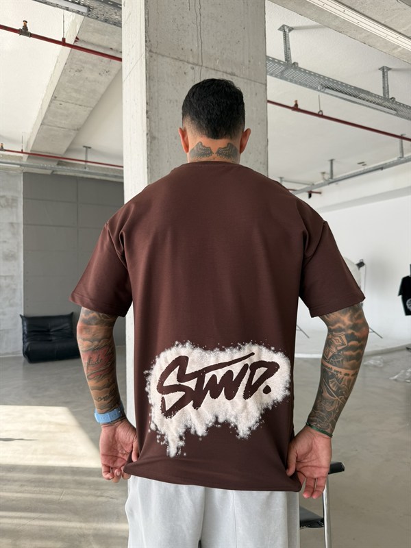 Smoke Signature Oversize T-Shirt - Kahve