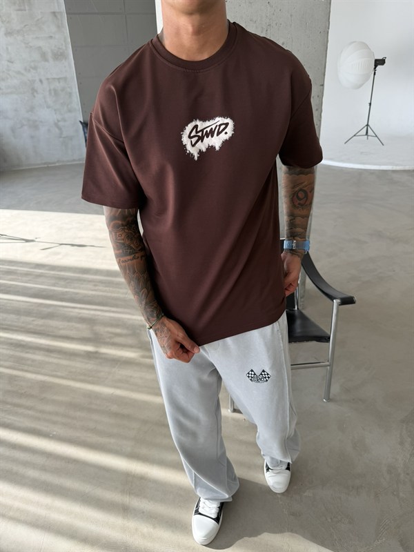 Smoke Signature Oversize T-Shirt - Kahve