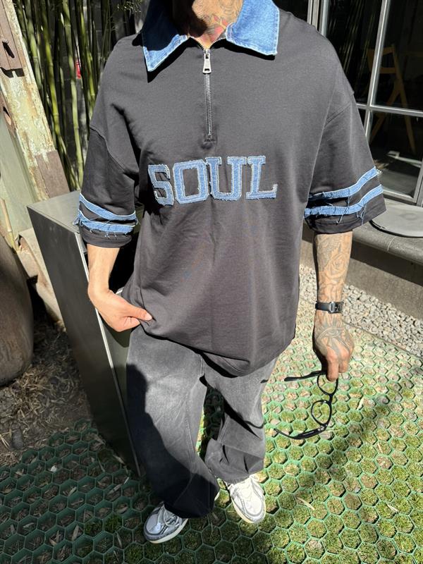 Soul Polo Yaka Yaka Detaylı T-Shirt - Siyah