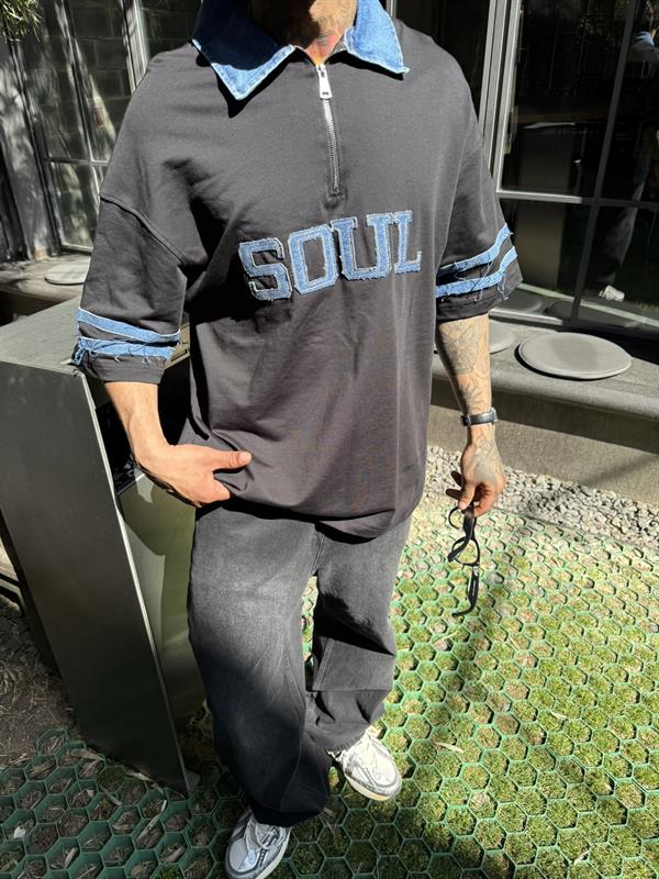 Soul Polo Yaka Yaka Detaylı T-Shirt - Siyah