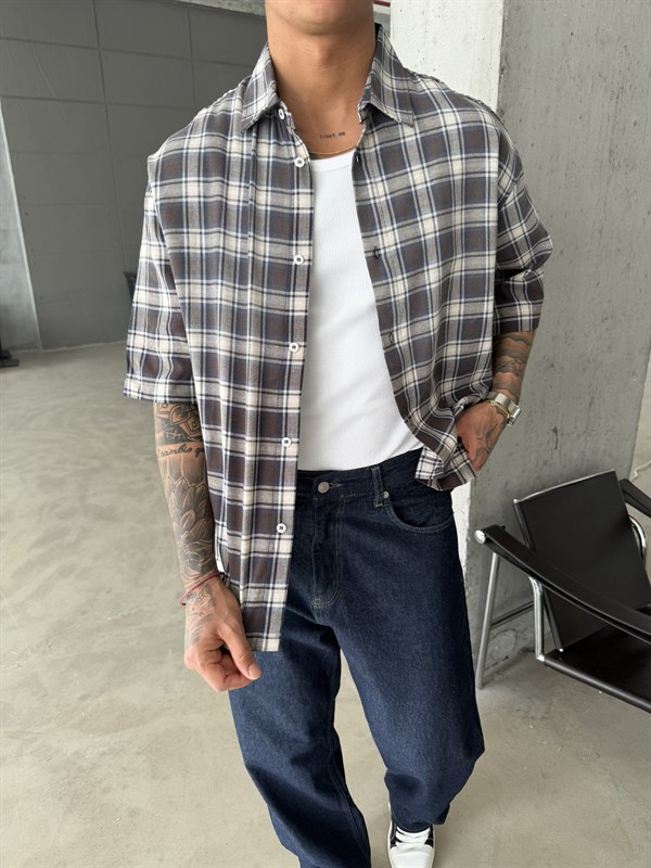 Spreyli Premium 08 Ekose Gömlek - Kahve