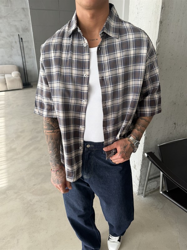 Spreyli Premium 08 Ekose Gömlek - Kahve