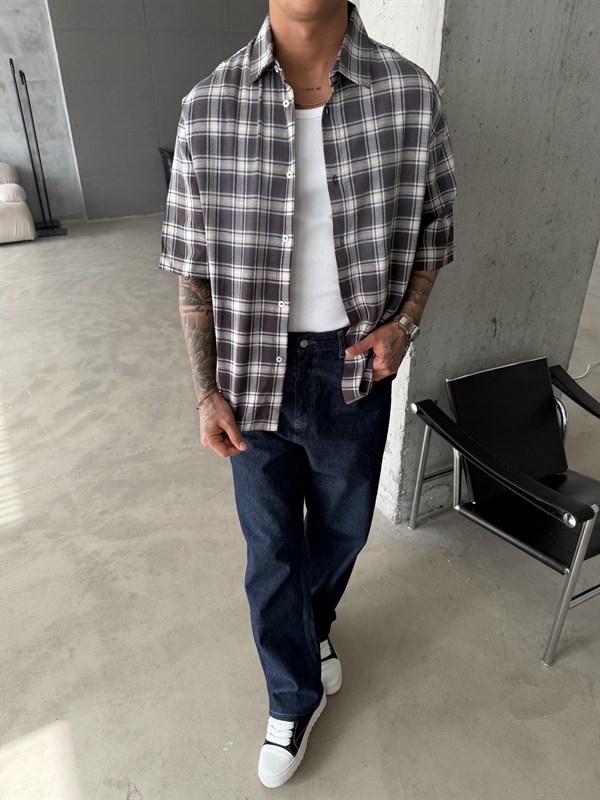 Spreyli Premium 08 Ekose Gömlek - Kahve