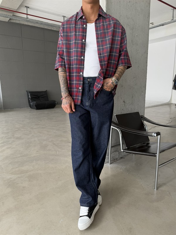 Spreyli Premium 08 Ekose Gömlek - Kırmızı