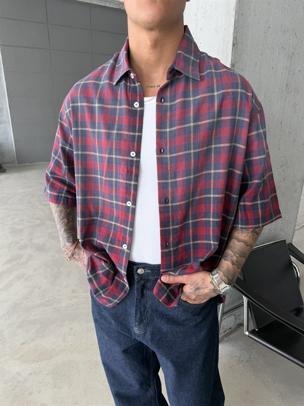 Spreyli Premium 08 Ekose Gömlek - Kırmızı