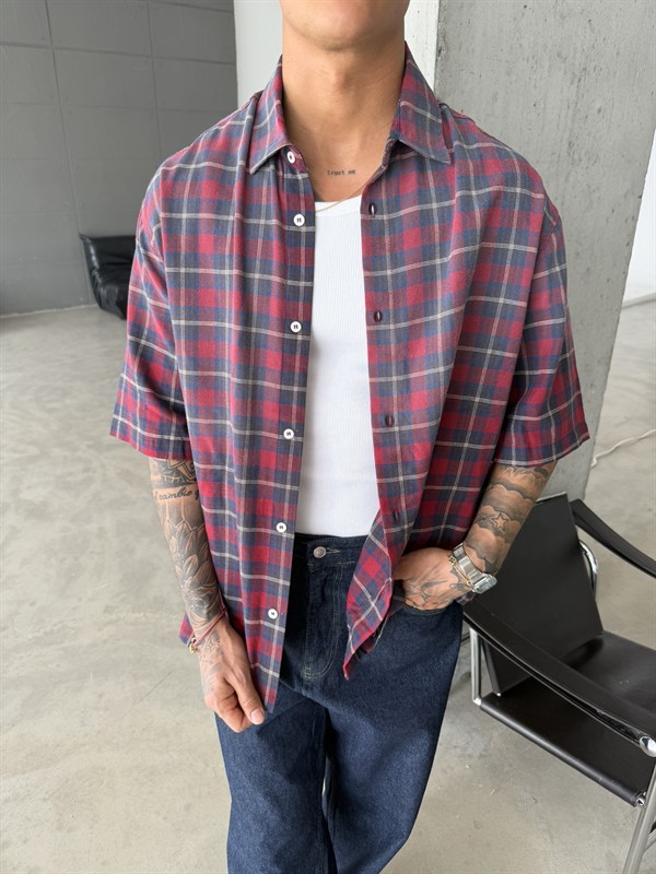 Spreyli Premium 08 Ekose Gömlek - Kırmızı