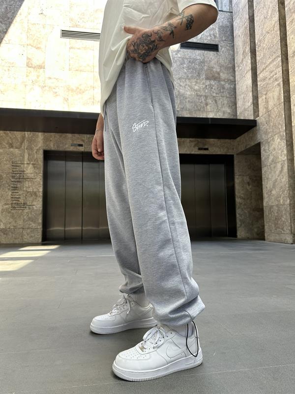 SW Nakışlı Baggy Stoper Paça Eşofman Altı - Gri