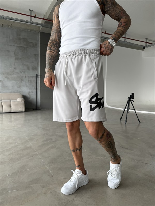 Stwd Büyük Baskı Şort - Boyama Gri