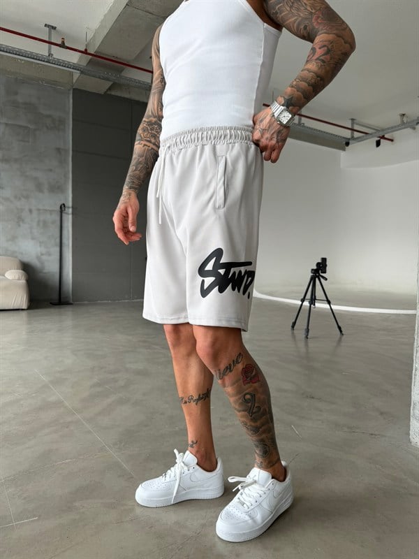 Stwd Büyük Baskı Şort - Boyama Gri