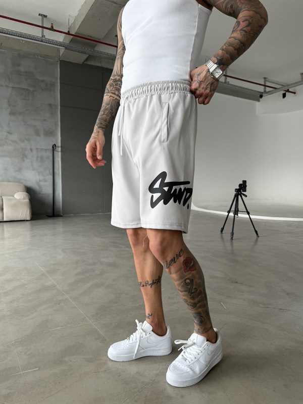 Stwd Büyük Baskı Şort - Boyama Gri