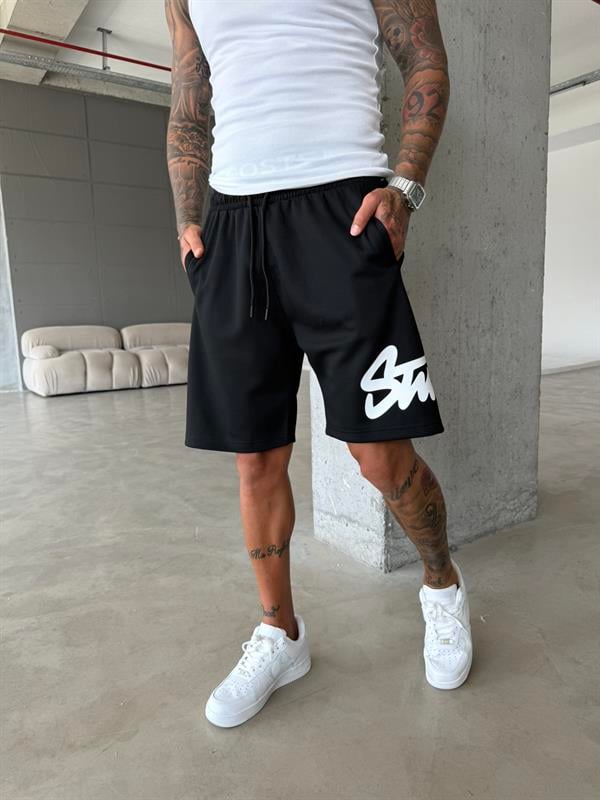 ST Büyük Baskı Şort - Siyah